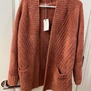 Barefoot Dreams Cinnamon CozyChic Directional Ribbed Cardigan Size Medium NWT